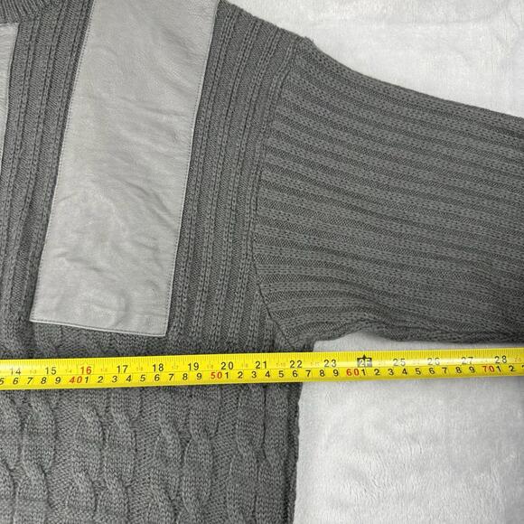 Vintage Angelo Wool Blend Cable Knit Leather Panel Sweater 52 Made In Italy 90s - Picture 5 of 9